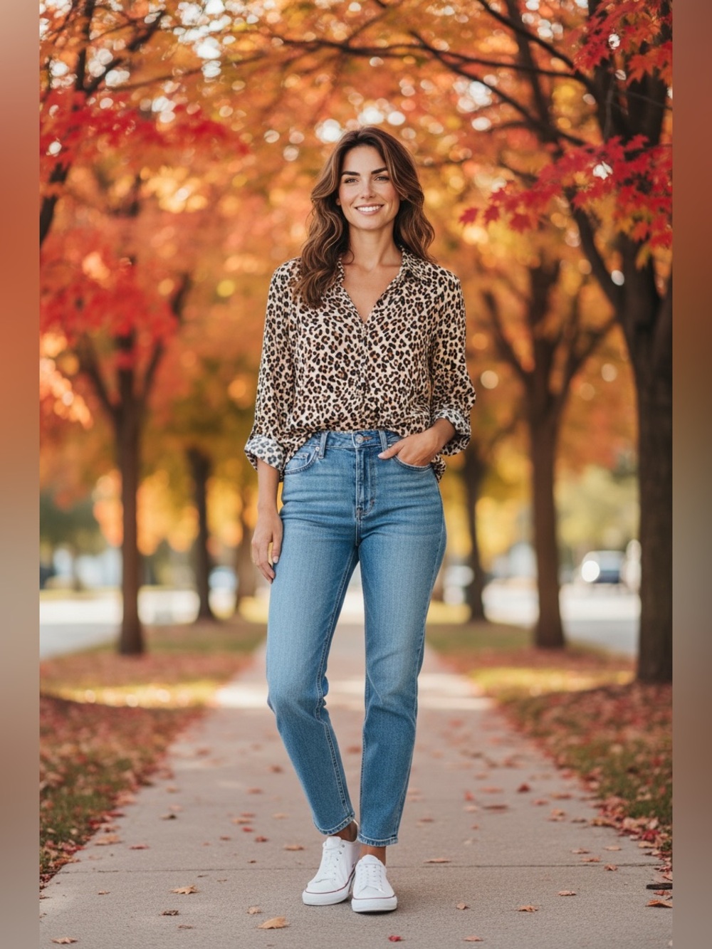 Massini Leopard Print Button-Down Blouse in Tan and Black